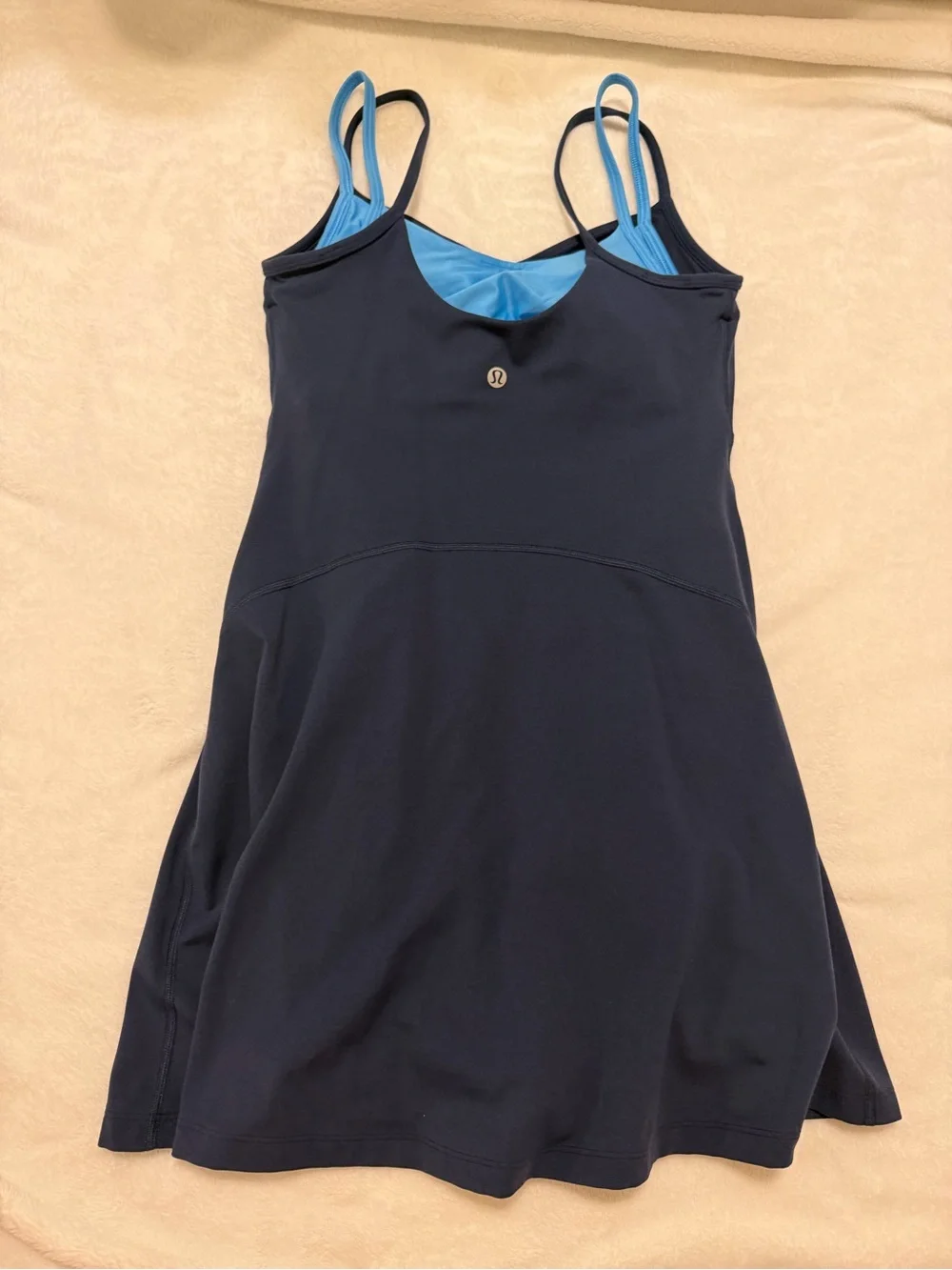 lululemon athletica navy double-strap mini dress with light blue accents